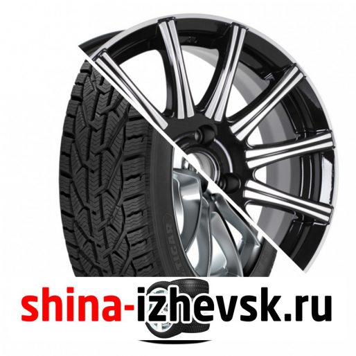 Колесо в сборе Tigar Winter 185/60 R15 T 88 + КиК Сиеста 6xR15 4×98 ET40 DIA67.1 Черный глянцевый с полированными элементами лицевой поверхности в Ижевске